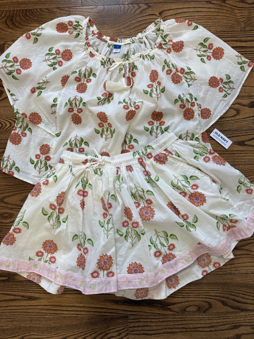 Old Navy Cream Floral Two-Piece Set – Orange & Green Print
